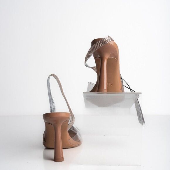 Zara Womens Rose Gold Rhinestone D'Orsay Heels Pumps Vinyl US 6 EU 36 NWT - Picture 6 of 8